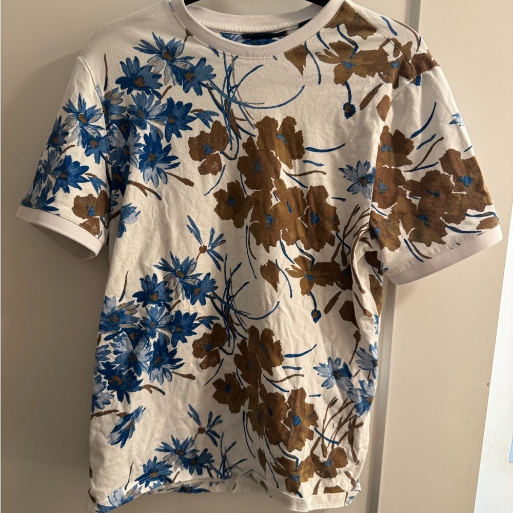 Perry Ellis Blue and Brown Floral Men's Tee